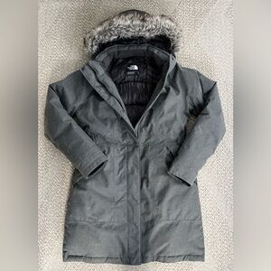 The North Face Goose Down Arctic Parka Snow Jacket w/Faux Fur Hood Charcoal Gray